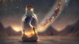 the milky way in a bottle , an alien watching it, detailed, realistic, 8k