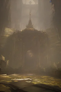 Broken temple with the floor covered in blood