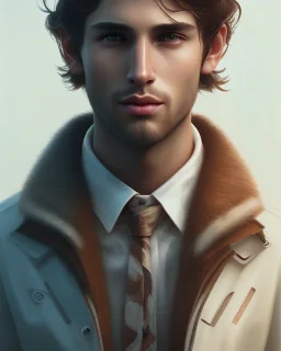  boy, cute, young, brown hair, brown eyes, medium hair, close up, head and shoulders portrait, head and shoulders portrait, 8k resolution concept art portrait by Greg Rutkowski,