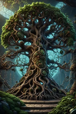 Expressively detailed and intricate 3d rendering of a hyperrealistic “tree”: avatar movie, neon, glossy, vines, baroque ornament details, ancient flower detail, cog, steampunk, cyberpunk, 4K, cosmic fractals, dystopian, dendritic, stylized fantasy art by Kris Kuksi, artstation: award-winning: atmospheric: commanding: fantastical: clarity: 16k: ultra quality: striking: brilliance: stunning colors: masterfully crafted.