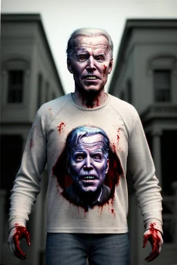 Ultra realistic image, joe biden zombie, zombie performance, skull, grey eyes, blood, torn arm, night, walking twisted, waist up view, thriller style, dark ambient, highly detailed, White House background, concept art, unreal engine 5, god rays, ray tracing, RTX, lumen lighting, ultra detail, volumetric lighting, 3d, finely drawn, high definition, high resolution.