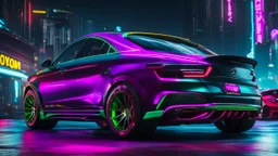 Mercedes E190 Evolution ultimate need for speed tuning Mansory Cyberpunk 2077 neon Style Rear View, Super Detailed, desktop wallpaper, 4K