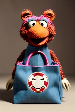 pret a porter bag made with muppet fabric, Sesame Street style, fashion photo studio, clean background, unreal engine 5, ray tracing, RTX, lumen lighting, ultra detail, volumetric lighting, 3d.