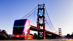 A Tesla semi-truck is racing at top speed, across the 'Golden Gate Park', in San Francisco. CINEMATIC. WIDE ANGLE LENS. PHOTO REAL.
