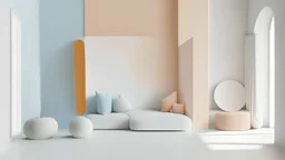 interior minimalist. light pastel colors white, orange, beige, blue