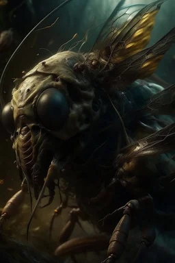 Bosch nightmares paint inf style Title: a creature with bee head ,insanely detailed octane render trending on artstation, 8k artistic photography, photorealistic concept art, soft natural volumetric cinematic perfect light, chiaroscuro, award-winning photograph, masterpiece, oil on canvas, Raphael, Caravaggio, Greg Rutkowski, people, beksinski, Giger