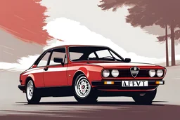 1983 ALFA ROMEO Alfetta GTV, Sketch, 2D, Comic Book, Minimalist, in the style of olly moss, shot from low angle