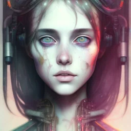 Singer Danish MØ face, Style cyberpunk, watercolor illustration by <agnes cecile> <John Kenn Mortensen> <Yoji Shinkawa>,