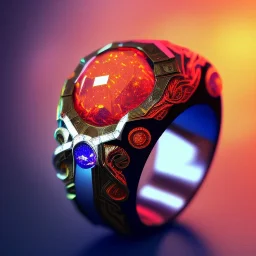 Ring made by wood roots and shreds of glass, orange diamonds sparkles, red rubi fragments around, blue lights reflexes, complex structure, gold details, intricate ring pattern,Unreal Engine 5, macro lens,sharp focus, photorealistic, hyper detailed, studio lighting, neon light ambient, cinematic