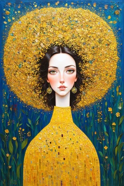 You work my mind and turn it around; Lowbrow painting inspired by Gustav Klimt; Golden Hour; Exquisitely Detailed