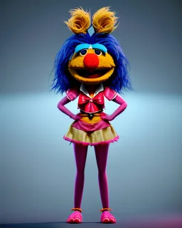 hybrid character, waitress sexy woman with monster muppet mask that covers her entire head, retro style, Sesame Street style, smooth, unreal engine 5, god lights, ray tracing, RTX, lumen lighting, ultra detail, volumetric lighting, 3d.