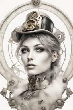 portrait of a beautiful steampunk lady on a white background photorealistic