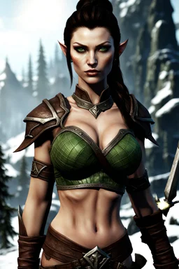 A female bosmer barbarian from Skyrim