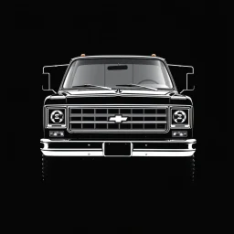 1970s Chevrolet square body truck facing a little to the left, black background, high contrast black and white vector