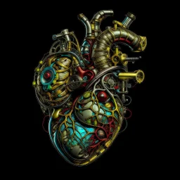 MULTICOLORED COMPLIMENTARY MECHANICAL HUMAN HEART, METALLIC, CLOCKWERK, STEAMPUNK, ANATOMICALLY CORRECT, RETROFUTURISTIC, CINEMATIC, DRAWN BY DAVINCI,