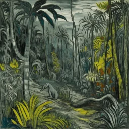 A gray jungle with a toxic jungle painted by Vincent van Gogh