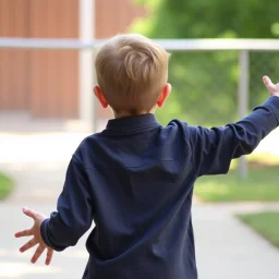 12 year old boy from behind with arms outstretched