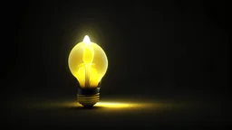 A hollow yellow bulb with a statement of the bulb's details and a black background, hyper realistic, 8k, ultra hd, pixar style, disney stile, cinema 4d, --ar 3:2