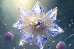 one big crystal subtle flower in a galactic ambiance, transparent petals, delicate colors, in the foreground, with a very little beautiful fairy, full of details, smooth, bright sunshine，soft light atmosphere, light effect，vaporwave colorful, concept art, smooth, extremely sharp detail, finely tuned detail, ultra high definition, 8 k, unreal engine 5, ultra sharp focus