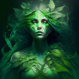 mystical powerful greenish botanical woman