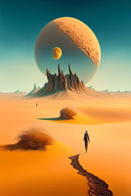 Beautiful surreal Venus landscape with Janez Zega walking alone