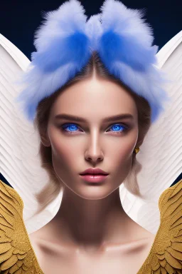 Flower, angel man, (detailed face )++, (detailed blue eyes)++ (long blond hair)++(pectoro visible)++(smile)++, , (two feathered wings on his shoulder blades)++, beautiful place, incredible, cosmic, colours, planet, gold, realistic, real photo, stars at night, detailed, high contrast, 8k high definition, unreal engine 5, extremely sharp details, (lighting effect, light background)++.