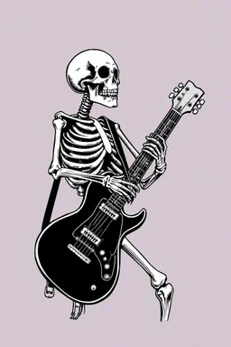 Black and White Graphic Art of a SKELETON HUGGING A GUITAR