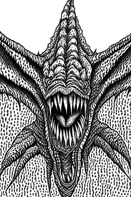 Moth / shark hybrid demon in the style of Berserk manga. B/w.