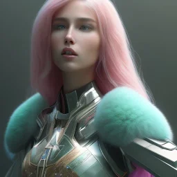 A portrait of a crystalised queen, atmospheric, realistic, unreal engine, cinematic lighting, octane render, transparent, pink turquoise light, long blond hair, pink lips, extremely sharp detail, finely tuned detail, ultra high definition, 8 k, unreal engine 5, ultra sharp focus, accurate sword wings, positive smile, highlight luminous suit blue and pink