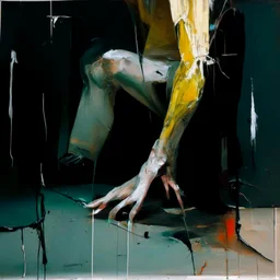 Minimal abstract oil paintings close up person limbs sinew and concrete fragments illuminated at night style of Justin Mortimer