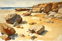 Sunny day, rocks, arid land, winslow homer watercolor paintings