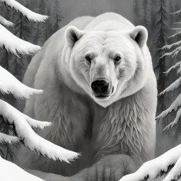 double exposure photography by Dan Mountford, "Polar Bear portrait! and burning forest!" photo layering, negative black and white Speedpaint with large brush strokes by Junji Ito, Kelly Freas, M.W. Kaluta, Andreas Lie, epic masterpiece, glittering floating particles, vaporous images, trending on artstation, horror, eerie, detailed and intricate art, hints of gold and crimson.