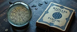 map of labyrinth contained in a glass ball with elemental sigils and symbols on a table beside a book called Riddles Forgoten