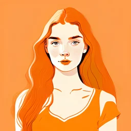 2d Illustration of a 20 year old beautiful English woman, front view, flat single very light orange background