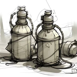 water canteen, post-apocalyptic, rough sketch