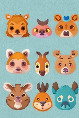 cute avatar animal heads on a white backgrounds.