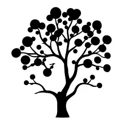 silhouette of a stylized tree with rounded leaves and branches, forming a circle