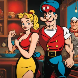 Popeye y su novia Oliva, arte estilo pop, calidad ultra, hiperdetallado, 64k, full body