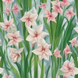 A highly detailed oil painting of intricate Amaryllis flowers, seamless pattern, Baroque