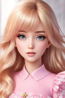 a girl with blonde hair wearing a pink dress, photorealistic anime girl render, anime barbie doll, realistic anime 3 d style, realistic cute girl painting, realistic anime artstyle, realistic anime art style, 3 d anime realistic, anime barbie in white, realistic - anime, kawaii realistic portrait, photorealistic anime, realistic young anime girl, semi - realistic anime