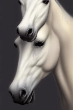 full Closeup portrait of a white lipizzaner horse, smooth soft skin, soft lighting, detailed face, concept art, digital painting, looking into camera, hyper realistic with fine details