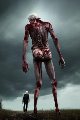 realistic image, joe biden zombie, zombie posing, arm cut and bleeding, amputated leg, night, walking with a limp, waist up view, dark ambient, highly detailed, sky background, concept art, unreal engine 5, god rays, ray tracing, RTX, lumen lighting, ultra detail, volumetric lighting, 3d, finely drawn, high definition, high resolution.