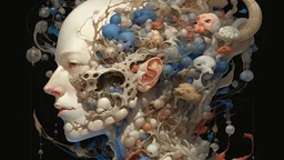 the anatomy of a human head made of domino pieces and shels an ultrafine detailed painting by James jean octopath traveler Behance contest winner vanitas angular altermodern surreal