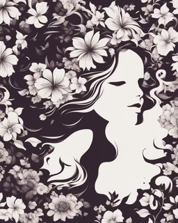 womans hair in the flowers silhouette