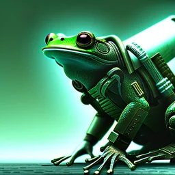 cyberpunk frog, sniper rifle, green filter