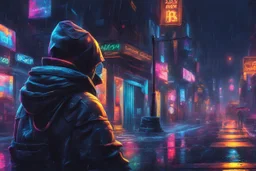 Sans in 8k cartoon artstyle, hacker them, neon effect, close picture, rain, fantasy world, intricate details, highly detailed, high details, detailed portrait, masterpiece,ultra detailed, ultra quality
