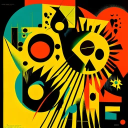 Precise geometries and genealogy redemption, complementary colors, complex contrast, abstract surreal art, by Graham Sutherland and Adolph Gottlieb and Tomi Ungerer, silkscreened mind-bending illustration, asymmetric, Braille code characters, UV x-ray warm colors, dark background, Sharp Contrast, dynamic composition