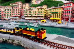 Lego close up Train in lego riomaggiore italy sea town lego