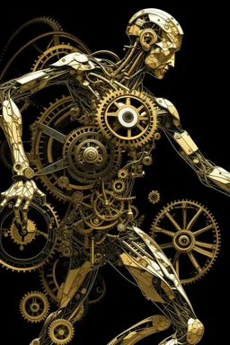 mechanical man punk cypher dancing detailed cogs and screws leonardo da vinci style detail STYLE OF Hiroshi Nagai