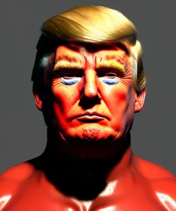 Wrestler Donald trump, wrestling, American shot, sweat, blood, red breeches, suspenders, retro style, 80s, hot ambient, photo studio, vibrant color, gradient, highly detailed, art stations, concept art, smooth, unreal engine 5, god rays, ray tracing, RTX, lumen lighting, ultra detail, volumetric lighting, 3d, finely drawn, high definition, high resolution.